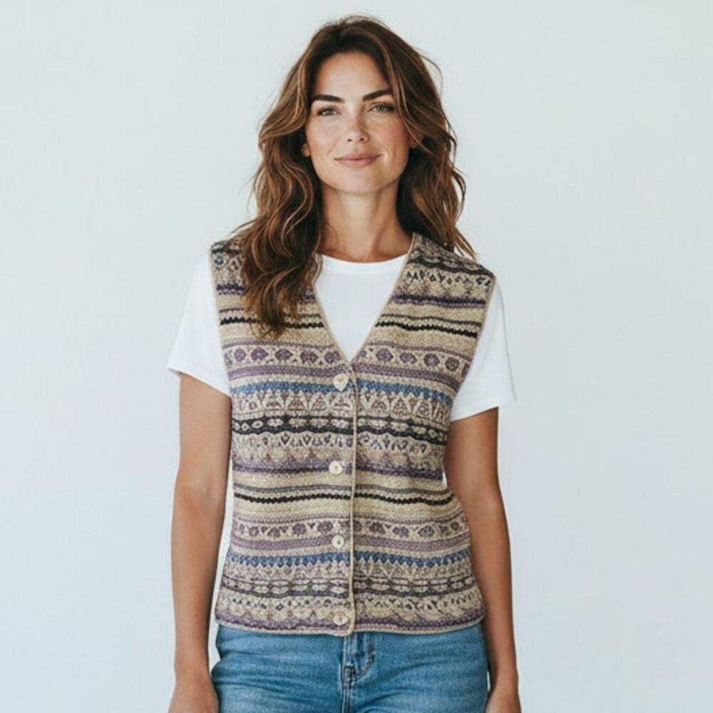 Vintage St Johns Bay Womens L Hand Looped Stitched Vest Textured Cottagecore